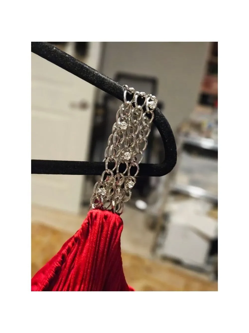 Jovani Red One Shoulder Dress with Silver Chain Rhinestone Strap Size 8 - Picture 9 of 17